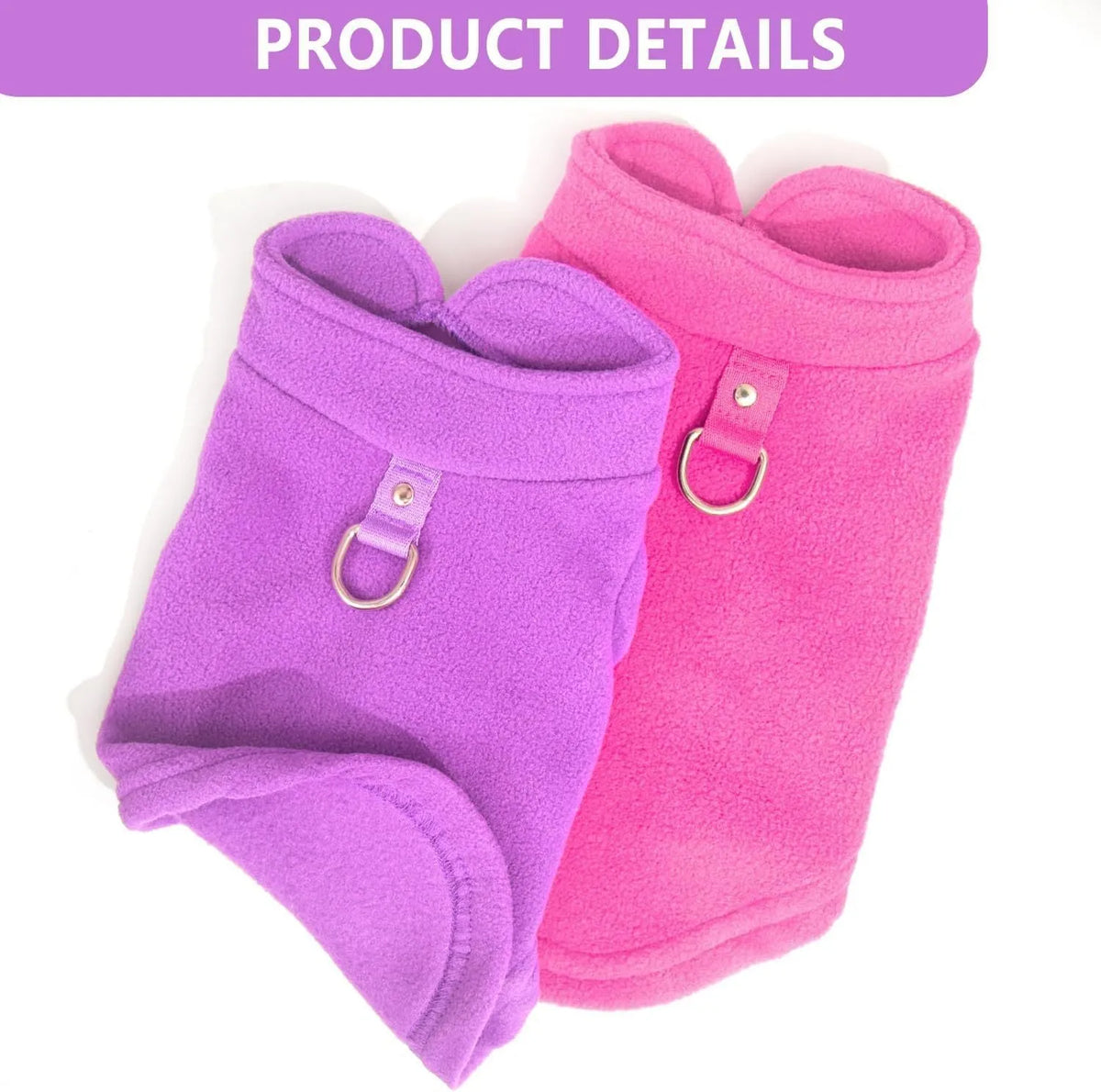 2 pack fleece dog sweater with leash ring, turtleneck pullover for small dogs, S to XL