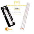 Three white charcoal pencils in wooden barrels for sketching and highlighting on dark papers