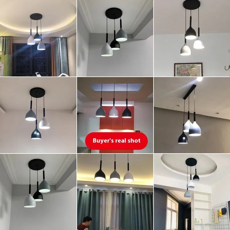Nordic three-head pendant light in black, grey, or white for living room and dining room, 220V