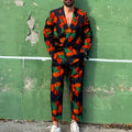 Men's red striped plaid suit set with long sleeve top and matching trousers, cotton fabric, sizes S to XXXL