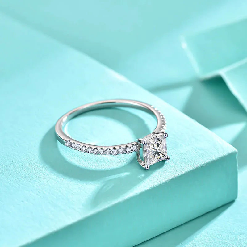 925 sterling silver women's ring with square, rectangle or teardrop cubic zirconia in diamond setting, US 6-7
