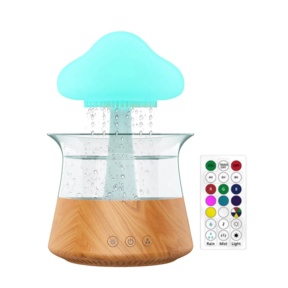 Ultrasonic atomizing humidifier with wood grain finish and seven colour light for household use up to 40 square metres
