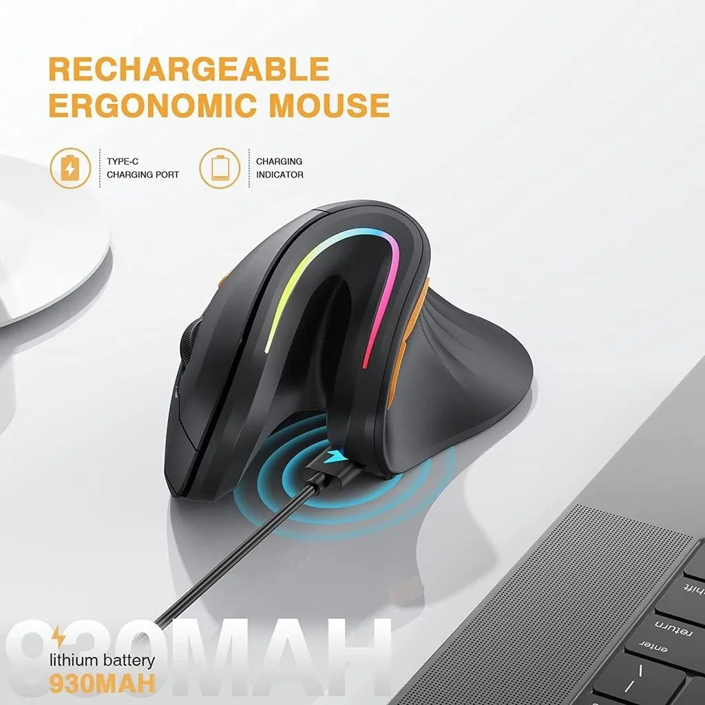 seenDa black vertical Bluetooth mouse with RGB lighting and dual-mode connectivity
