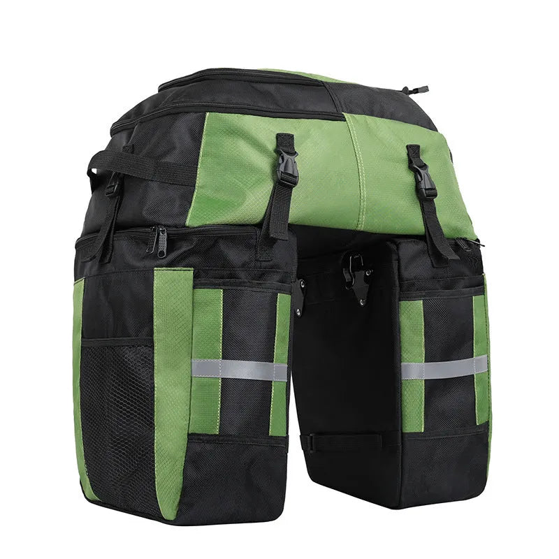Rhinoceros 70-litre bicycle rear storage bag mounted on touring bicycle frame in blue colour option