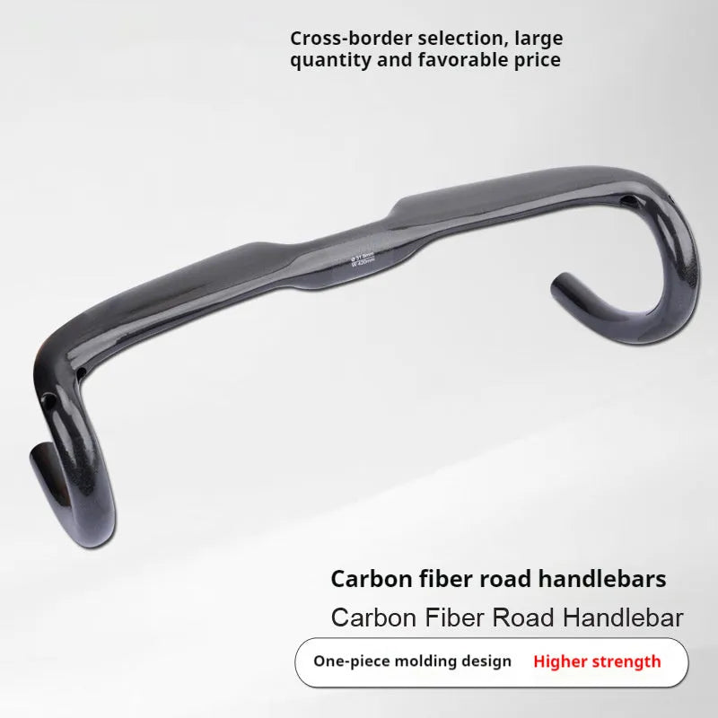 Carbon fibre road bicycle drop handlebars in black grey silver, showing UD weave pattern.