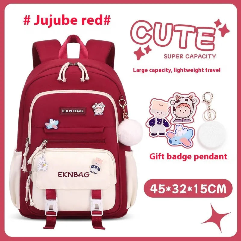 Waterproof Oxford cloth school backpack for girls with curved shoulder straps in six colour options