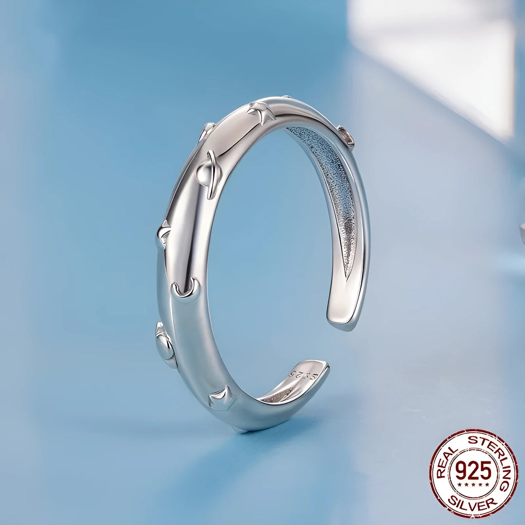 S925 sterling silver planet open ring with adjustable opening, polished finish, colour BSR692-E