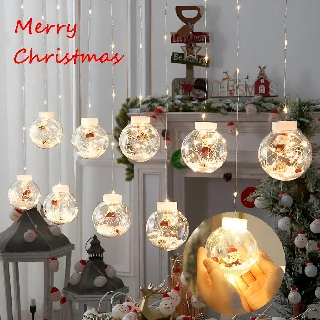 10 LED Christmas curtain lights with fairy snowman wishing ball lamps for window decoration