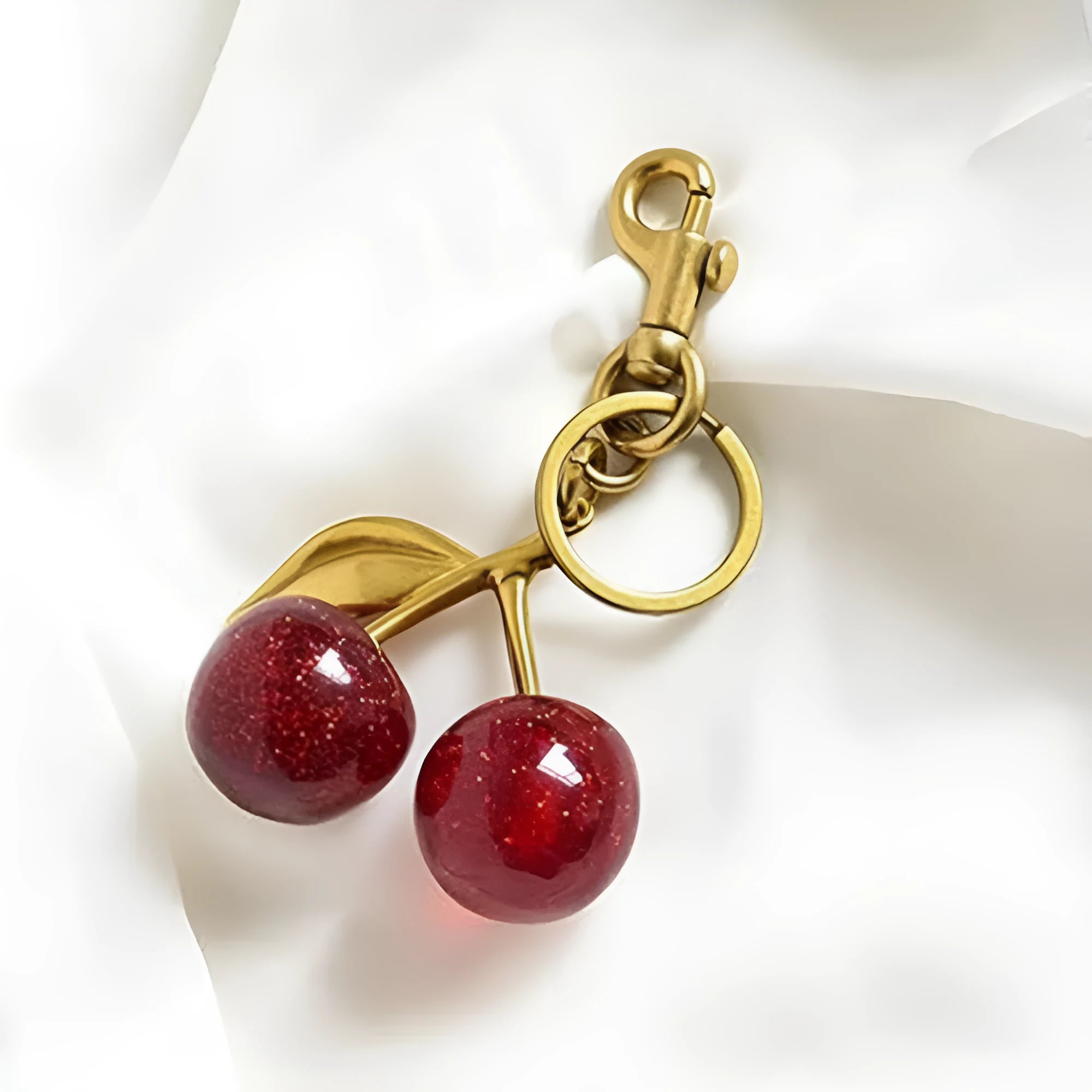 Zinc alloy cherry pendant keychain in red colour with three-dimensional design for car keys