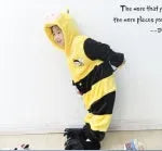 Children's carton animal bee one-piece flannel pajamas in Three-dimensional Bee colour with long sleeves