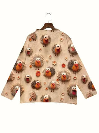 Digital printed polyester V-neck t-shirt showing loose fit and graphic print design