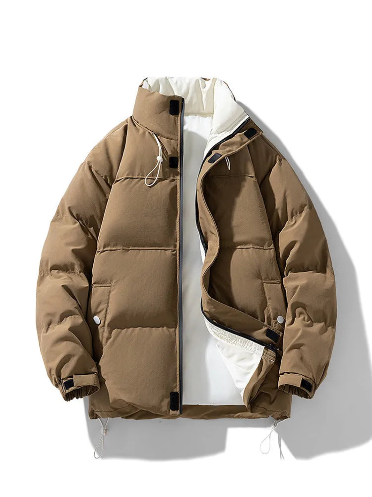 Warm thick casual cotton jacket in loose fit, polyester, available in apricot black brown, sizes M to XXXXL