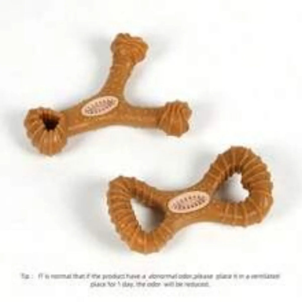 Durable rubber dog chew toy in 8-shape and Y-shape designs for teeth cleaning and play.