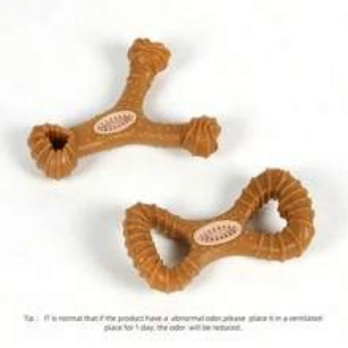 Durable rubber dog chew toy in 8-shape and Y-shape designs for teeth cleaning and play.