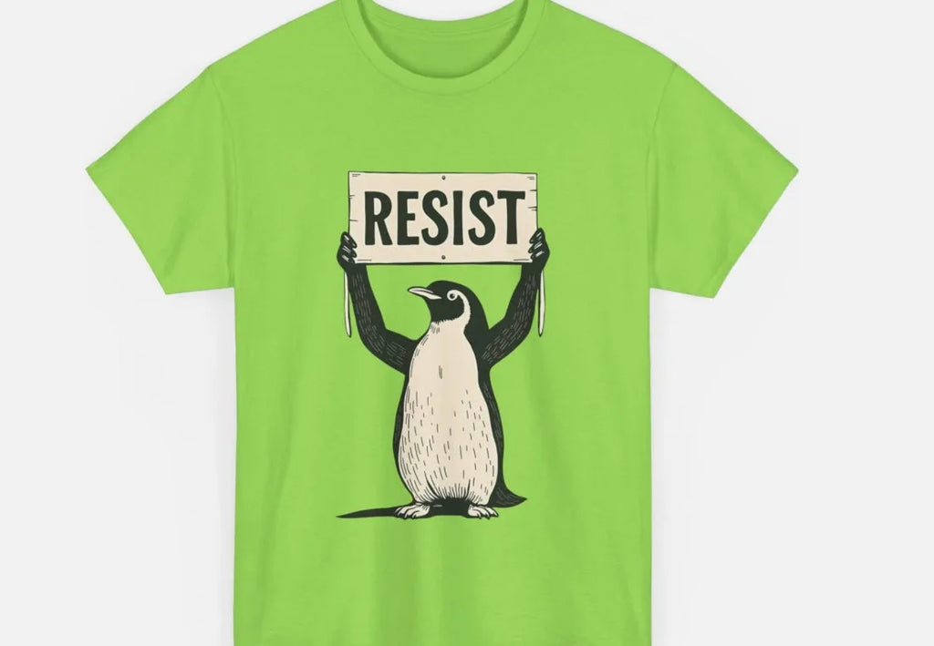 Loose-fit short sleeve cotton T-shirt in black, green, or white on a hanger.