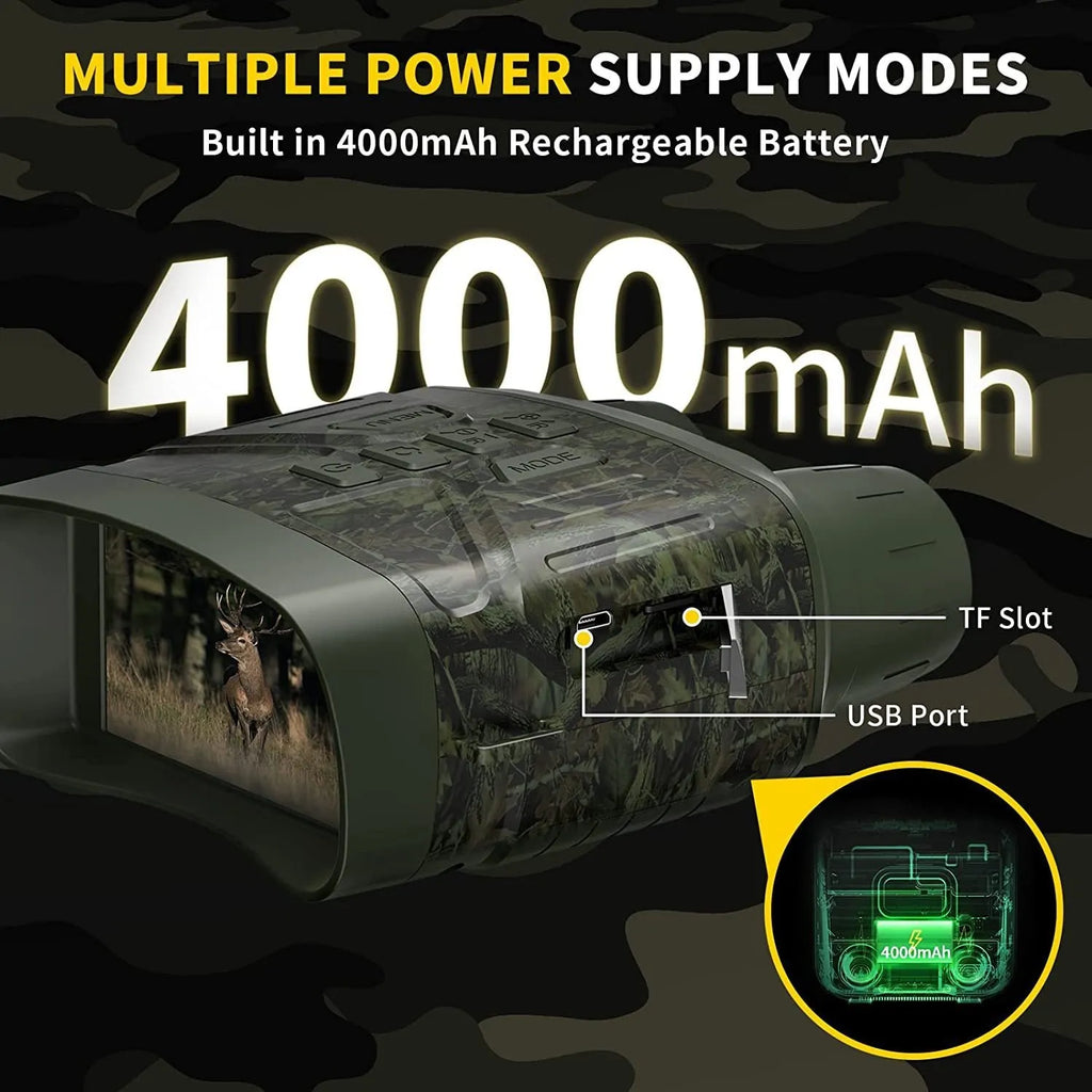 Black 4K night vision monocular with LCD screen showing night vision display