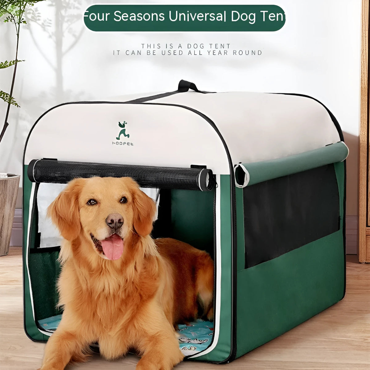 Green warm dog kennel tent in breathable anti-mosquito composite fabric lamb cashmere, sizes S to XL