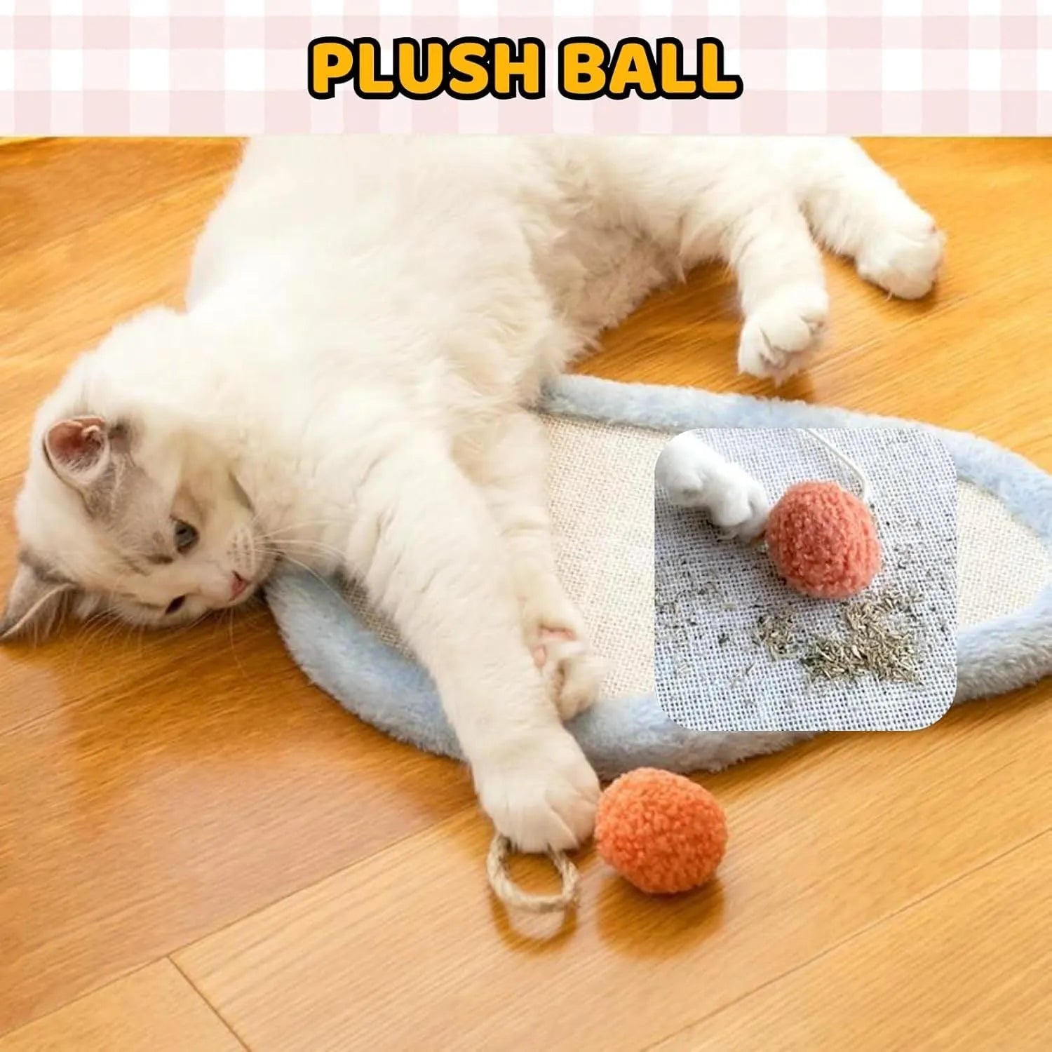 White sleeping cat pattern sisal scratching mat mounted on wall with curved design