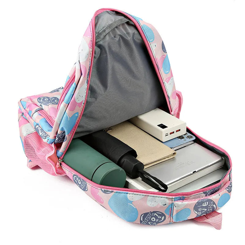 Blue children's large capacity Oxford cloth school backpack with air pillow shoulder straps.