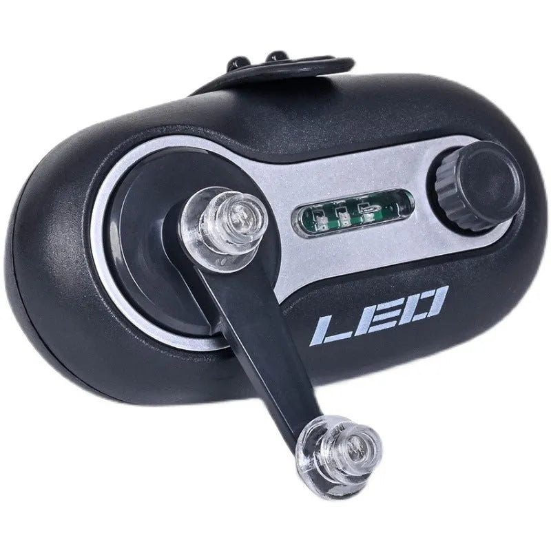Fishing rod alarm with night fishing signal lamp in wheel and rocker style configurations