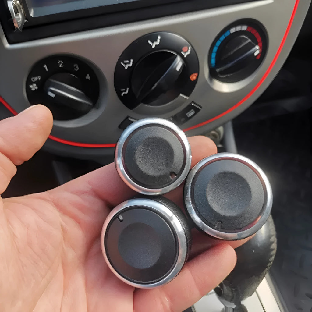 Three black aluminium alloy air conditioning knobs for Chevrolet Lefeng and Lechi vehicles.