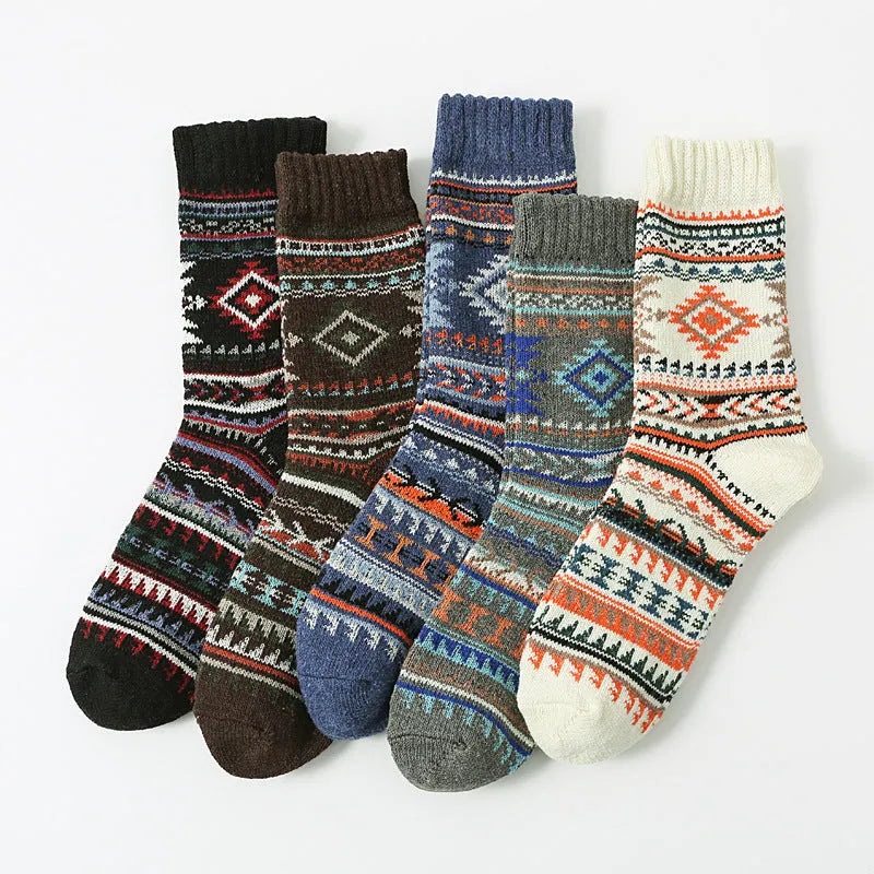 Retro large square cotton socks for men, mid-tube height, anti-friction, pack of 5 in various colours