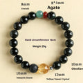 Chinese-style obsidian yellow tower crystal agate jade couple bracelet with 8mm or 10mm bead options