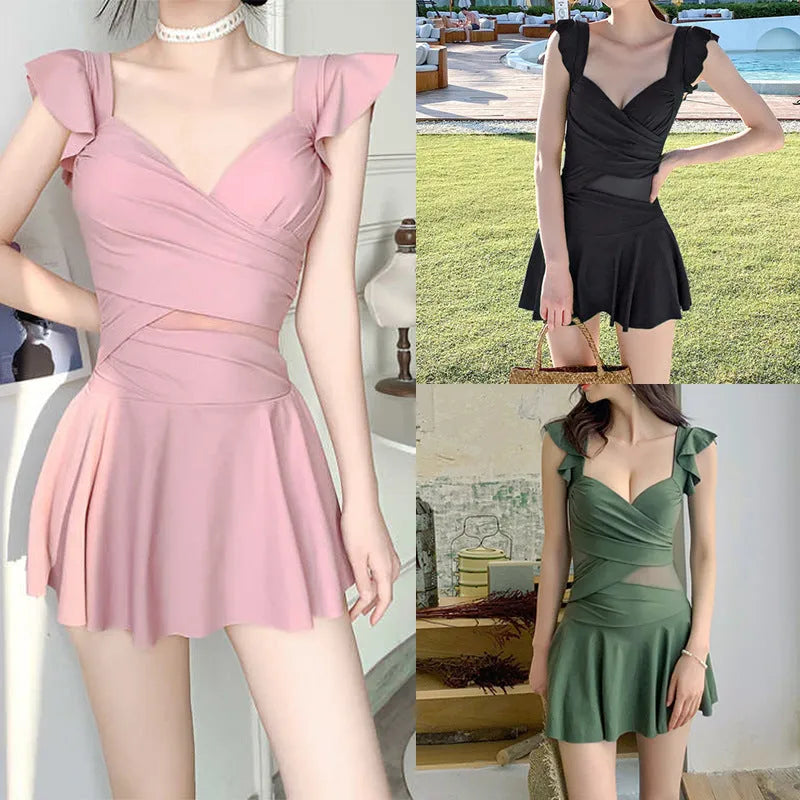 A solid colour one-piece swimsuit for women in black, green, or pink, made from Milk Silk fabric.