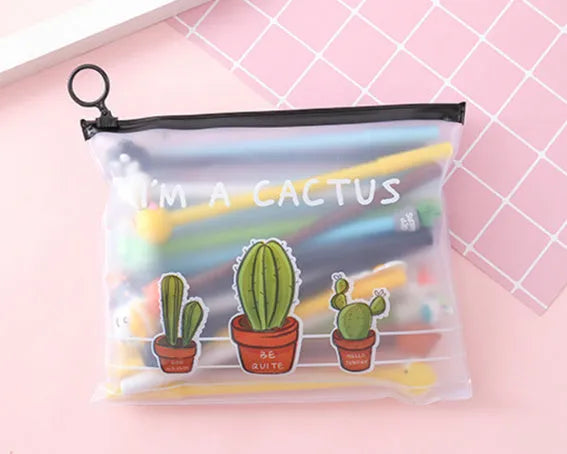 Marvel Cactus Boys and Girls themed set of 20 black 0.5mm ballpoint pens inside a rectangular plastic storage case.