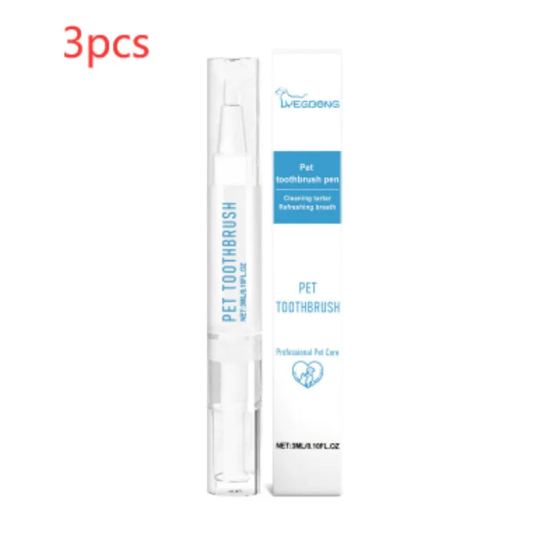 Pet toothbrush pen with soft bristle head and integrated 3ml dental gel reservoir