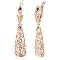 Retro hollow-carved rose gold copper earrings with leaf design for women