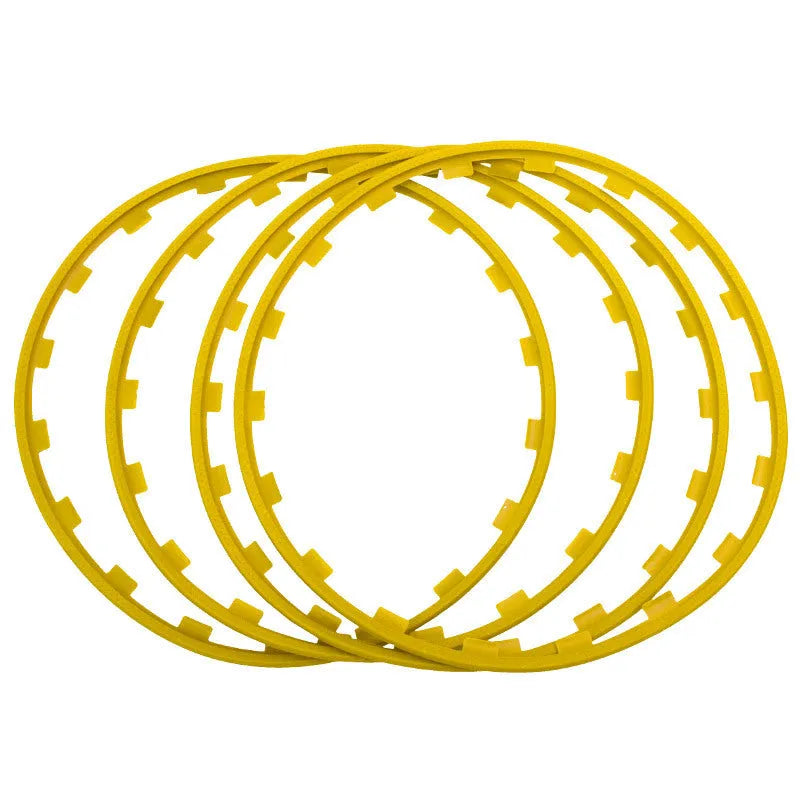 Set of four coloured nylon wheel hub protection rings for anti-rub defence.