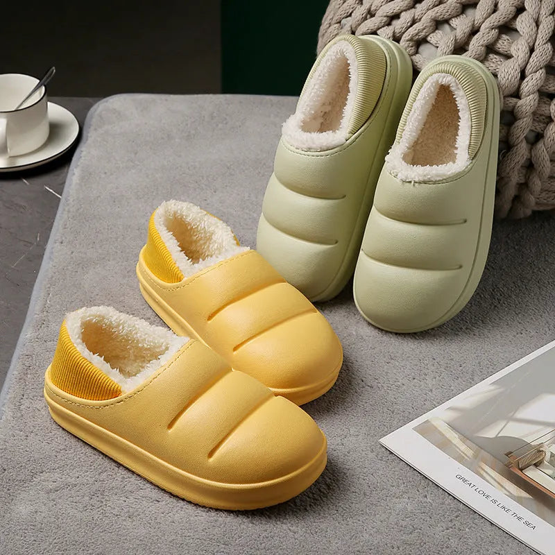 Women's waterproof winter house slippers in various colours with EVA construction and non-slip sole