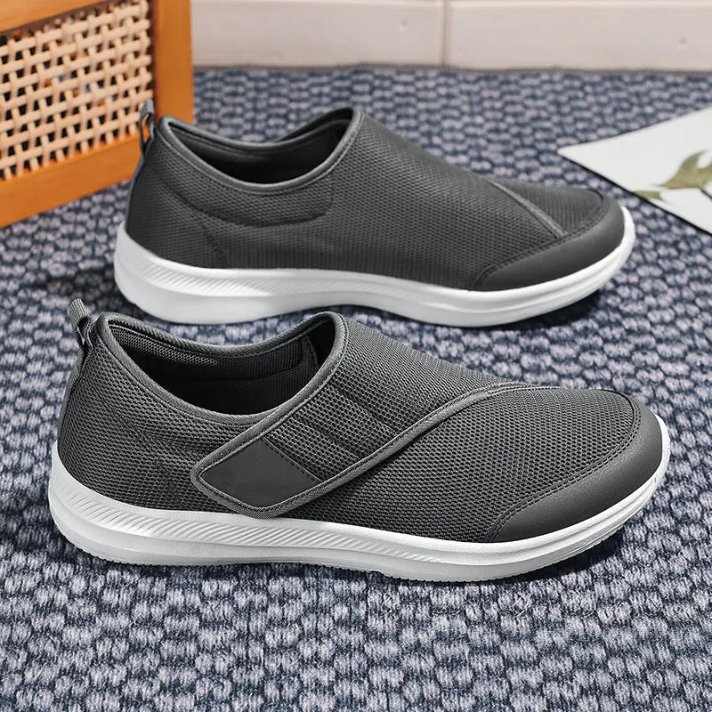 Casual walking shoes with Velcro closure and mesh upper in flat-heel design