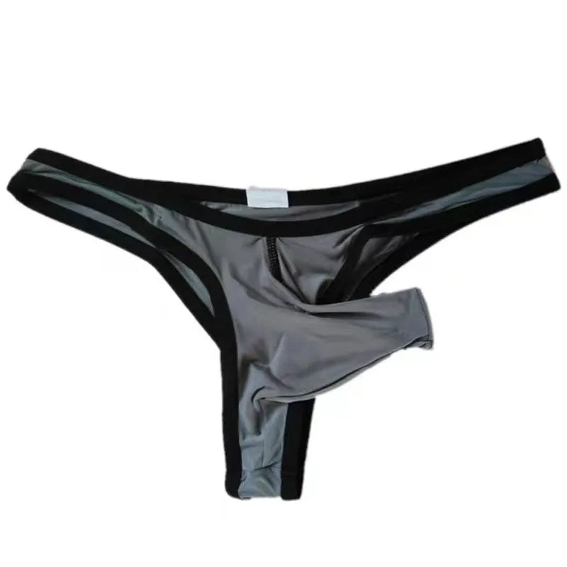 Men's ice silk underwear briefs with elephant nose front pouch design in multiple colours.