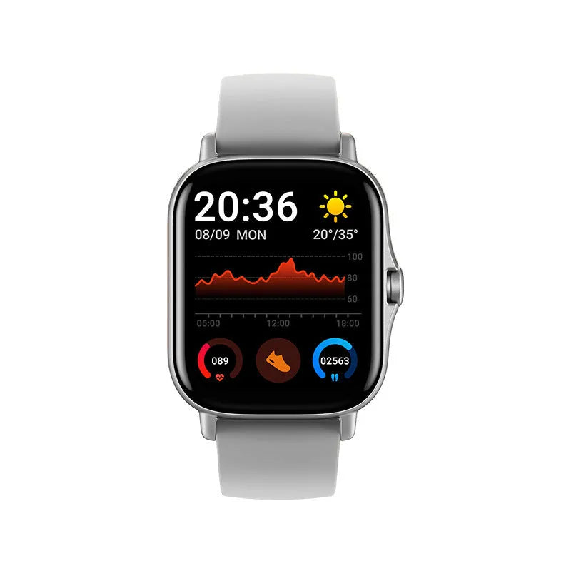 GT20 smartwatch with alloy case and silicone band showing health metrics on 1.75-inch screen
