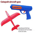 Foam ejection toy set with plastic gun launcher, airplane, and flashing lights for children aged 4-6 blue and orange options