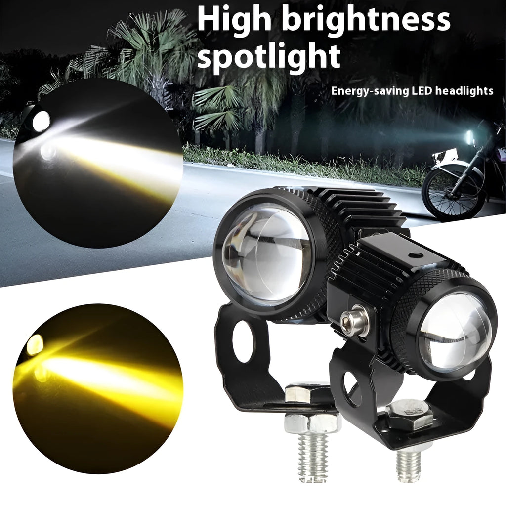 External fisheye Lock and Load spray motorcycle spotlight pair with aluminium housing