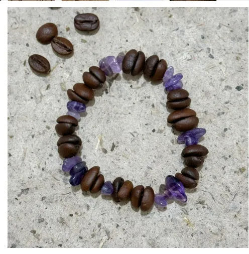 Handmade coffee bean bracelet for women, unisex geometry shape, 16mm size, real coffee beans