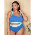 Women's polyester high-waist bikini swimsuit with split-leg briefs in solid colour