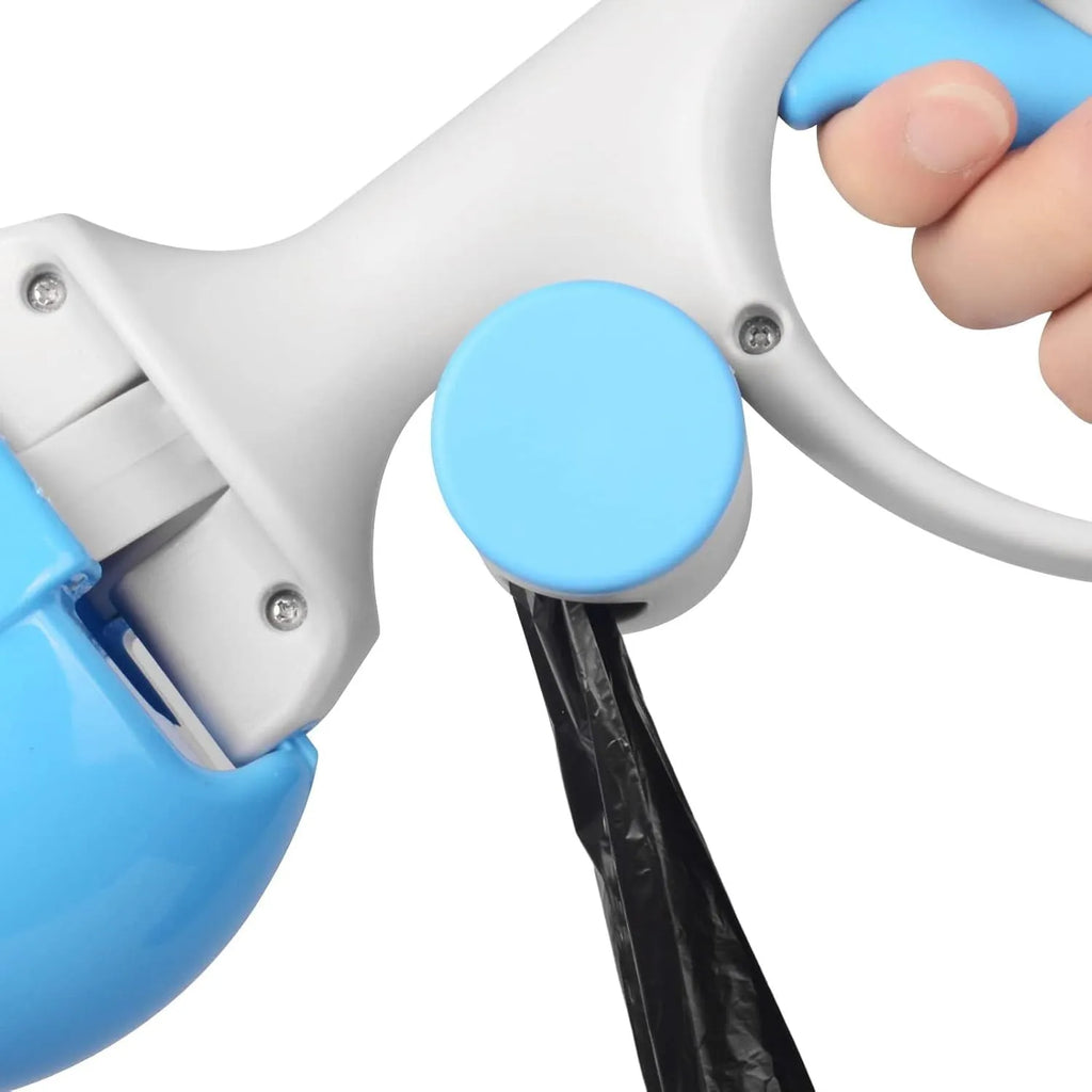 High-strength ABS plastic pet pooper scooper with built-in bag holder in blue, red, yellow, or black.
