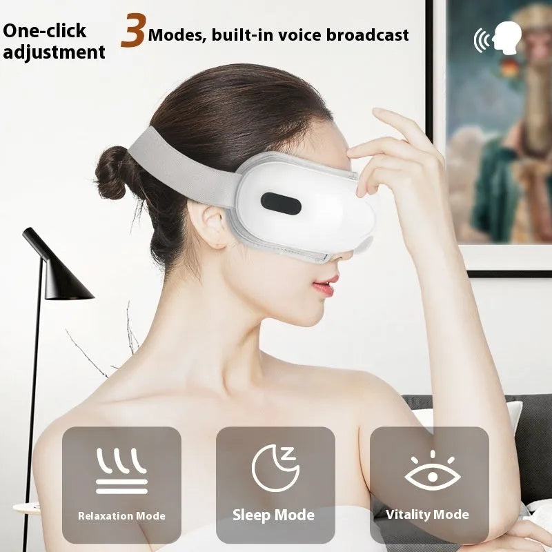White rechargeable eye massager with airbag massage and hot compress function