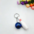 Mini bowling ball keychain pendant in dark red, blue, purple or green colour on keyring