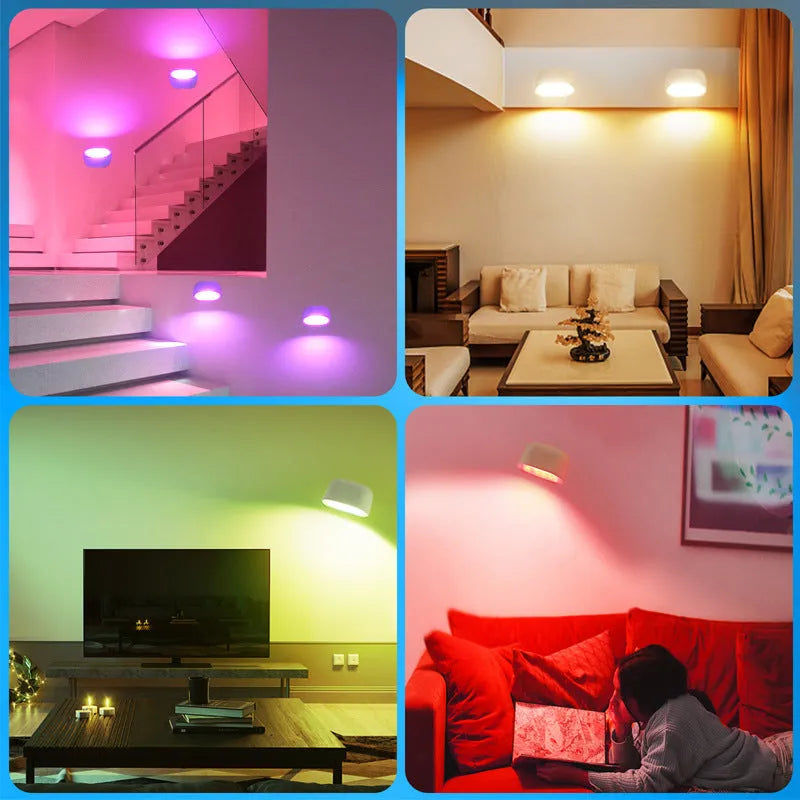 White remote-controlled magnetic wall lamp with oval faceplate on a plain wall.