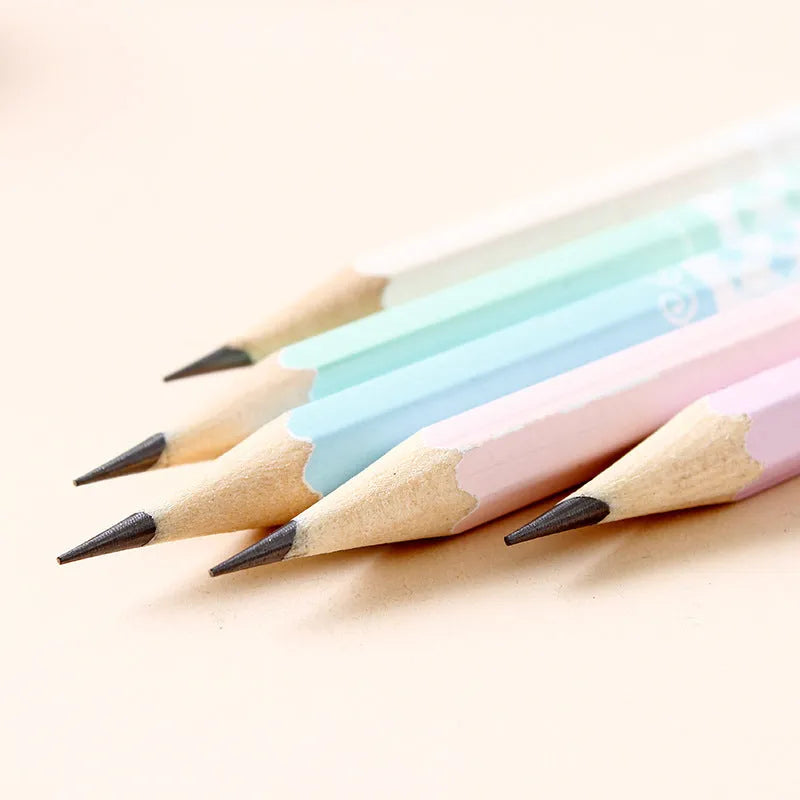 Basswood thermal transfer pencil with six-angle hexagonal rod design showing wooden barrel and HB graphite refills