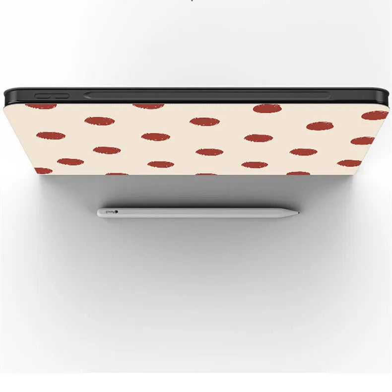 Flip tri-fold tablet case for iPad in imitation leather with pen slot option and wave point design
