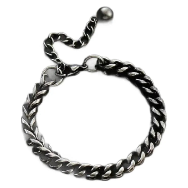 Titanium steel Cuban bracelet, 6mm wide retro geometric chain with round and oval links, men's unisex style