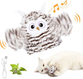 Grey automatic owl cat toy with flapping wings on a plain background