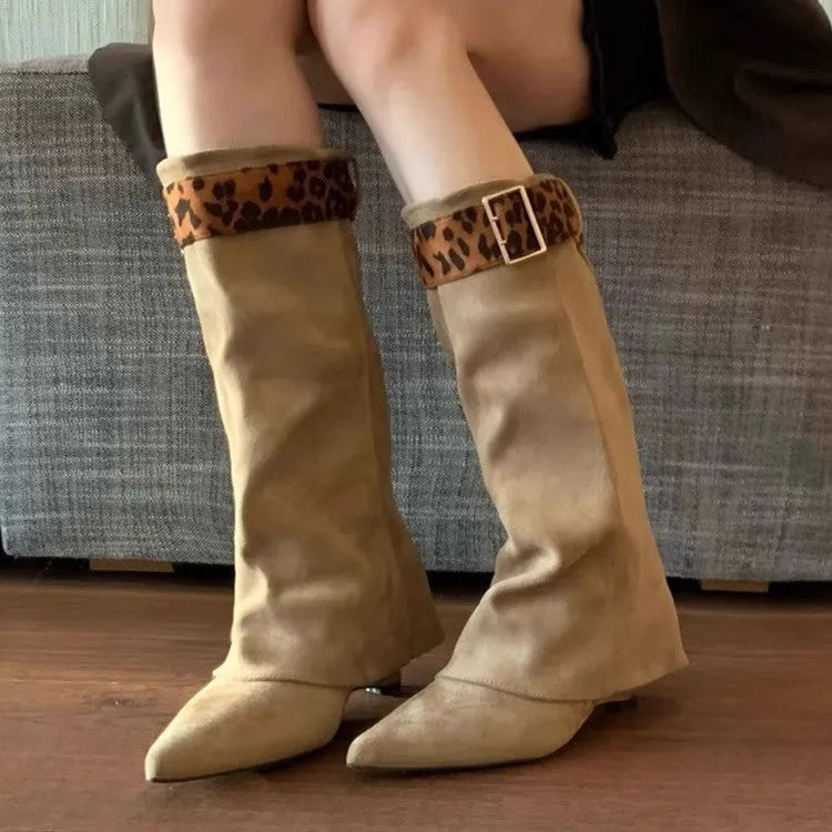 Retro Western slimming belt buckle mid-calf boots in black with square toe and lace-up