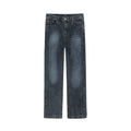 Casual blue-grey loose straight leg pants with side slits for women autumn mid waist tether closure